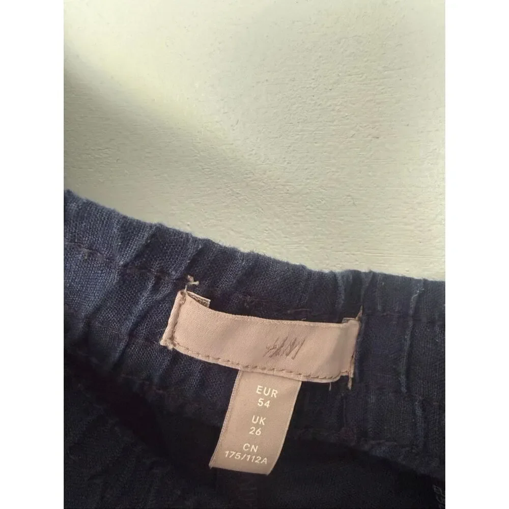 H&M Women’s 26 Navy Blue Linen Pull on Pants